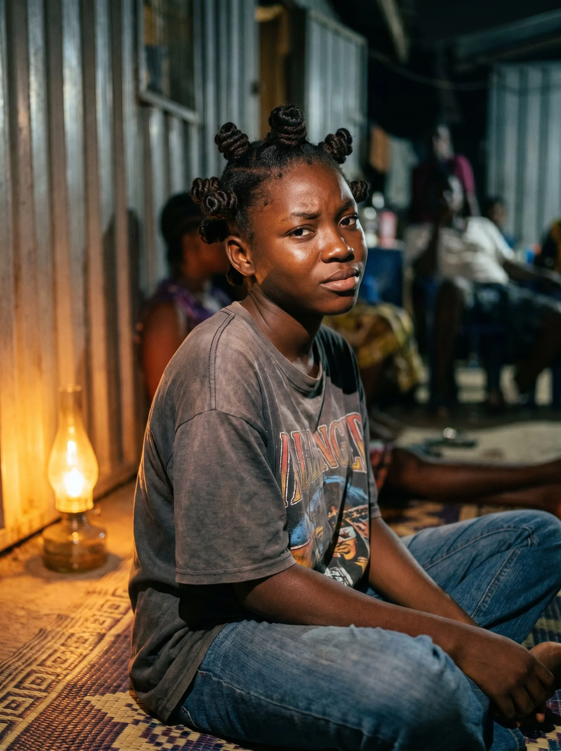 Young woman by lamplight